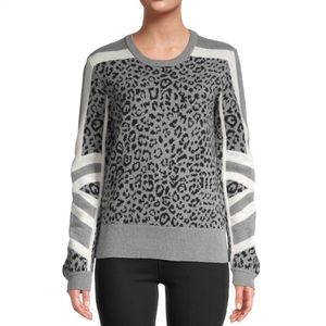 CURRENT ELLIOTT Sweater Gray Duvall Leopard Print Wool Cashmere Size 0  XS